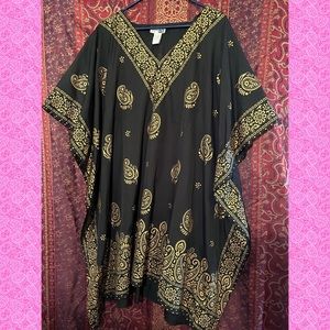 Vintage Black & Gold Paisley Floral Kaftan Dress